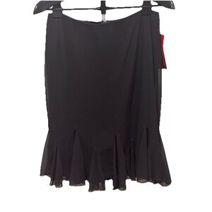 Witchy Fairy Black Chiffon Godet Cocktail Skirt Y2K Dark Academia Trumpet Sz 8